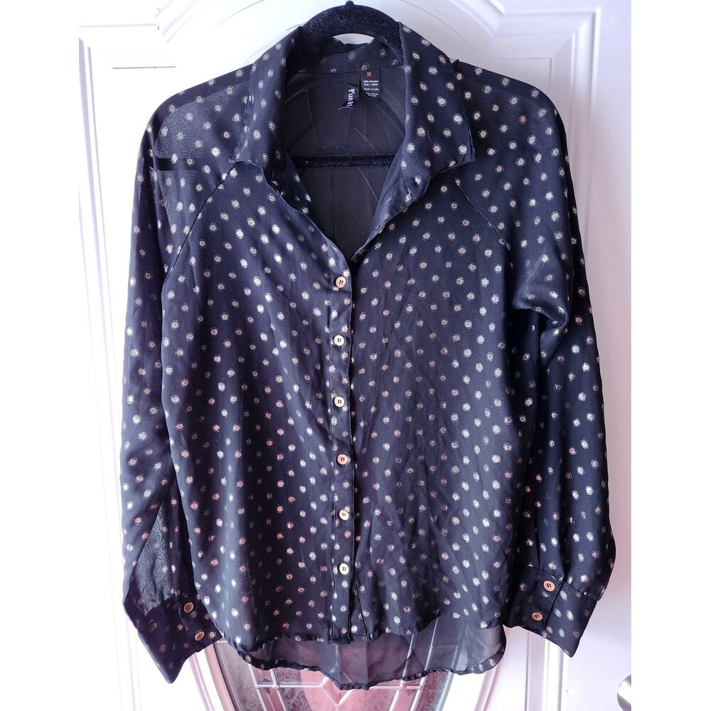 Fun & Flirt Black semi sheer button down blouse Size Medium